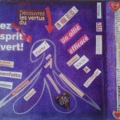 Série "Hommage au féminin" 2023 Acrylique & collages sur toile coton 30 x 24 cm Adoptée