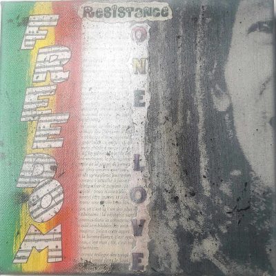 Série "Tribute to Robert Nesta" 2021 Acrylique & collages sur toile coton 20 x 20 cm Adoptée