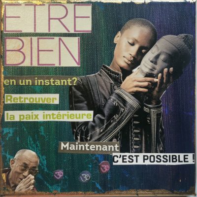 Série "Messages inspirants"2023 Acrylique, collages & or sur toile coton 20 x 20 cm À adopter